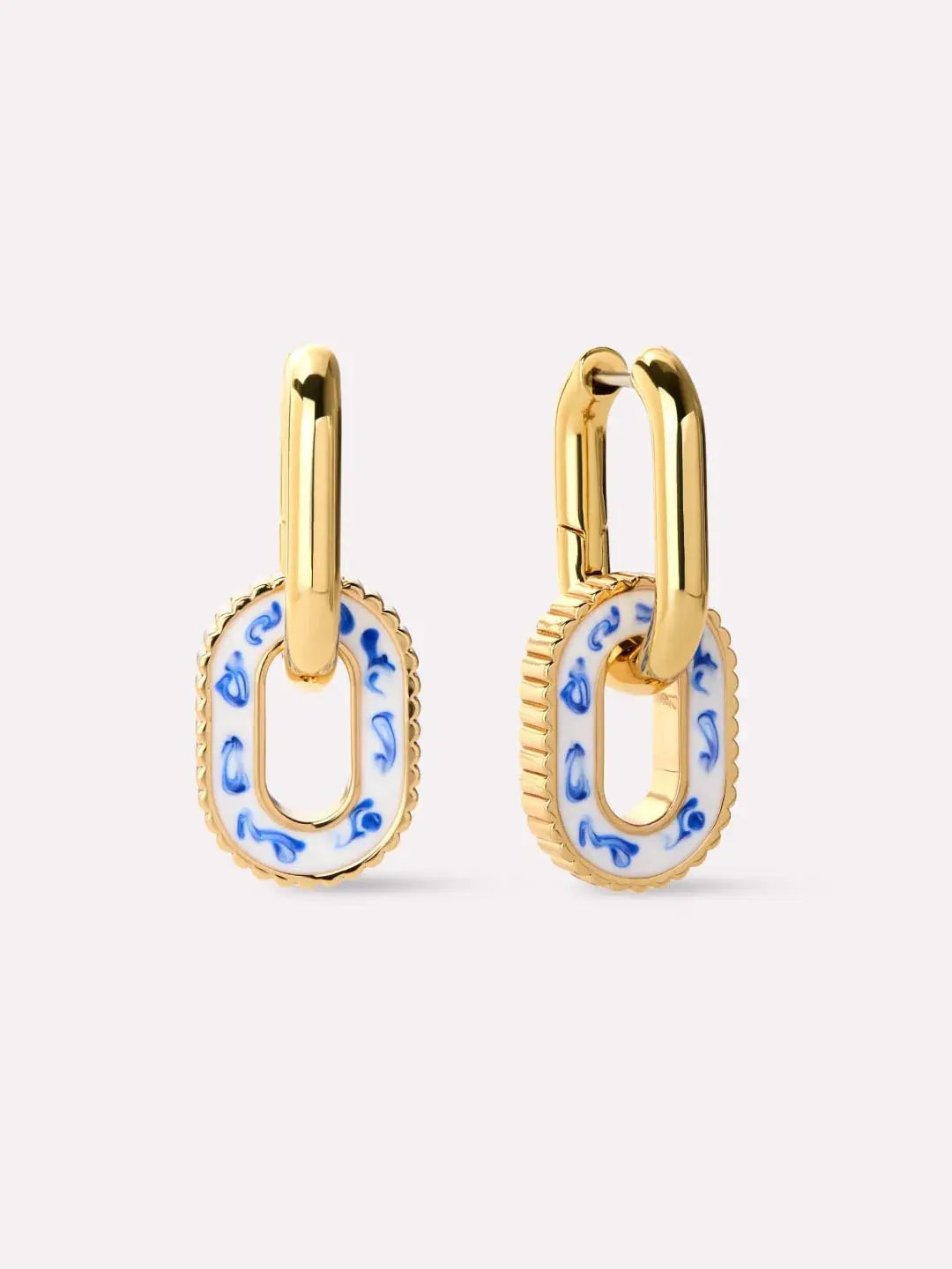 Elegante Dubbele Hoepeloorbellen in Blauw Marmer