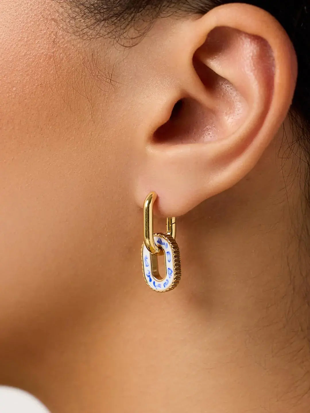 Elegante Dubbele Hoepeloorbellen in Blauw Marmer