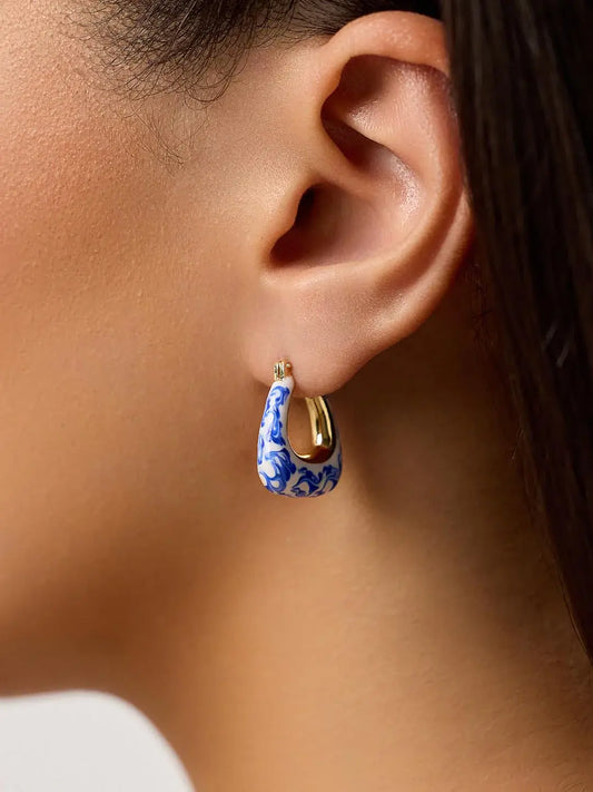 Opvallende Statement Oorbellen in Blauw Marmer