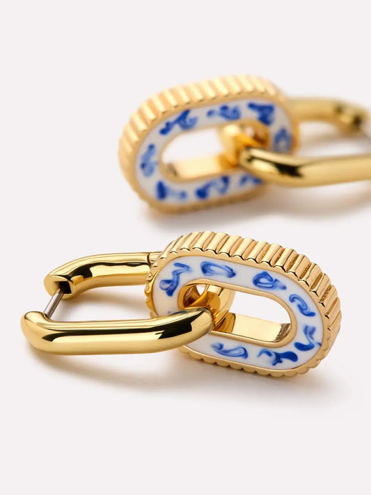 Elegante Dubbele Hoepeloorbellen in Blauw Marmer